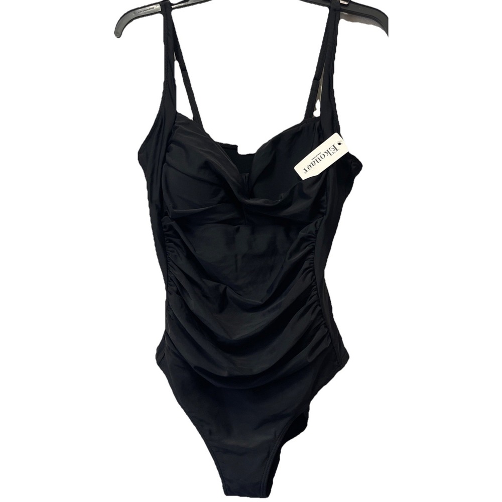 Ekouaer Women's One Piece Swimsuit Size XL Black Ruching NWT
